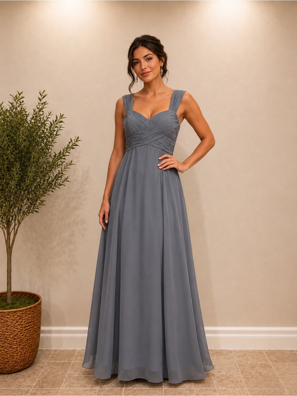 Alfred Angelo Signature Gray Chiffon Maxi Formal Dress 18W